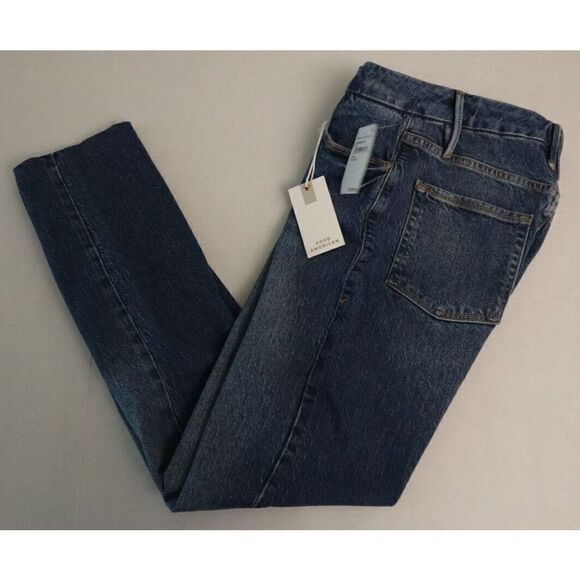 Good American Women Sz 0/25 Blue Good Classic Raw Hem High Waist Slim Jeans $139 - Picture 6 of 7